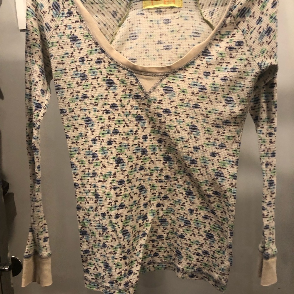 Free People Cream/ Flower waffle shirt Size S